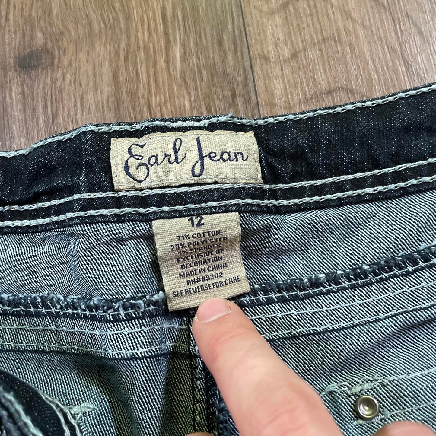 Earl Jean Embroidered Cross Straight Leg Jeans