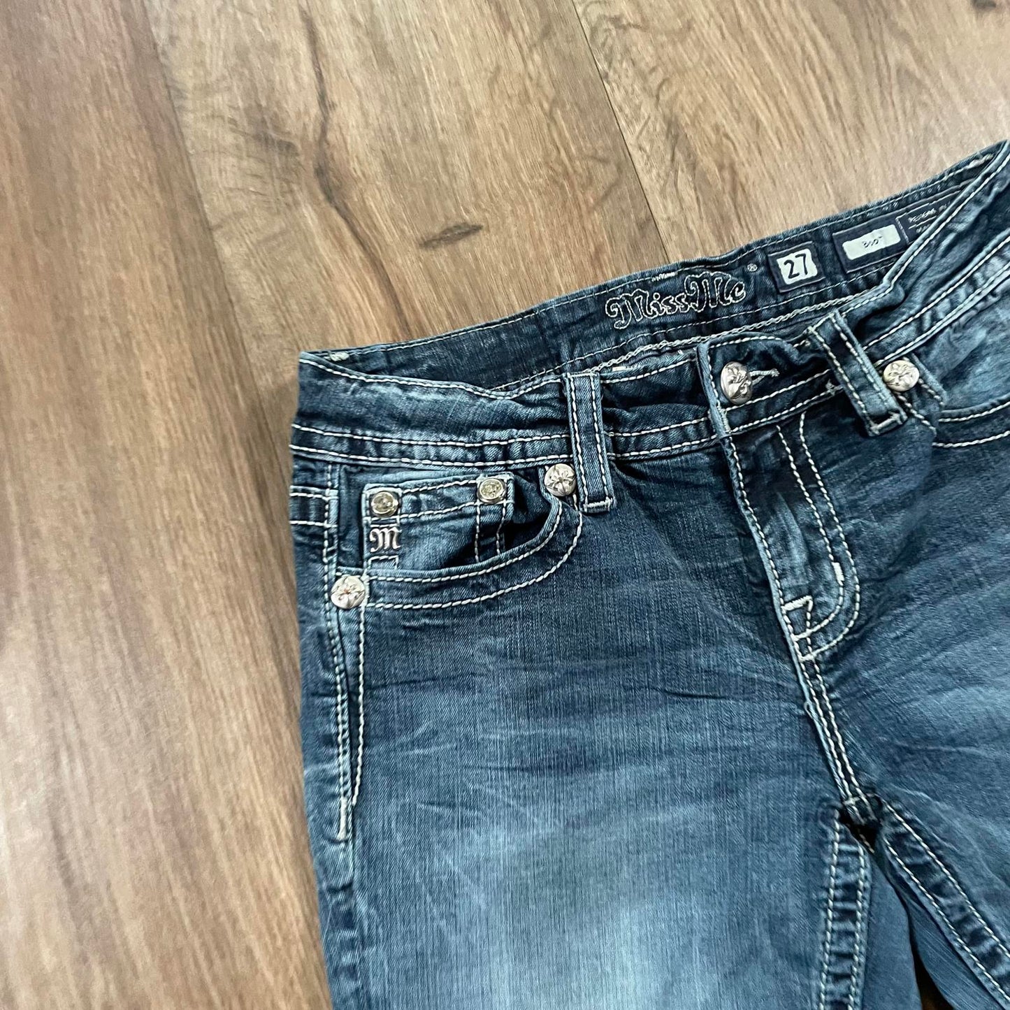 Miss Me Distressed Pocket Boot Cut Jeans