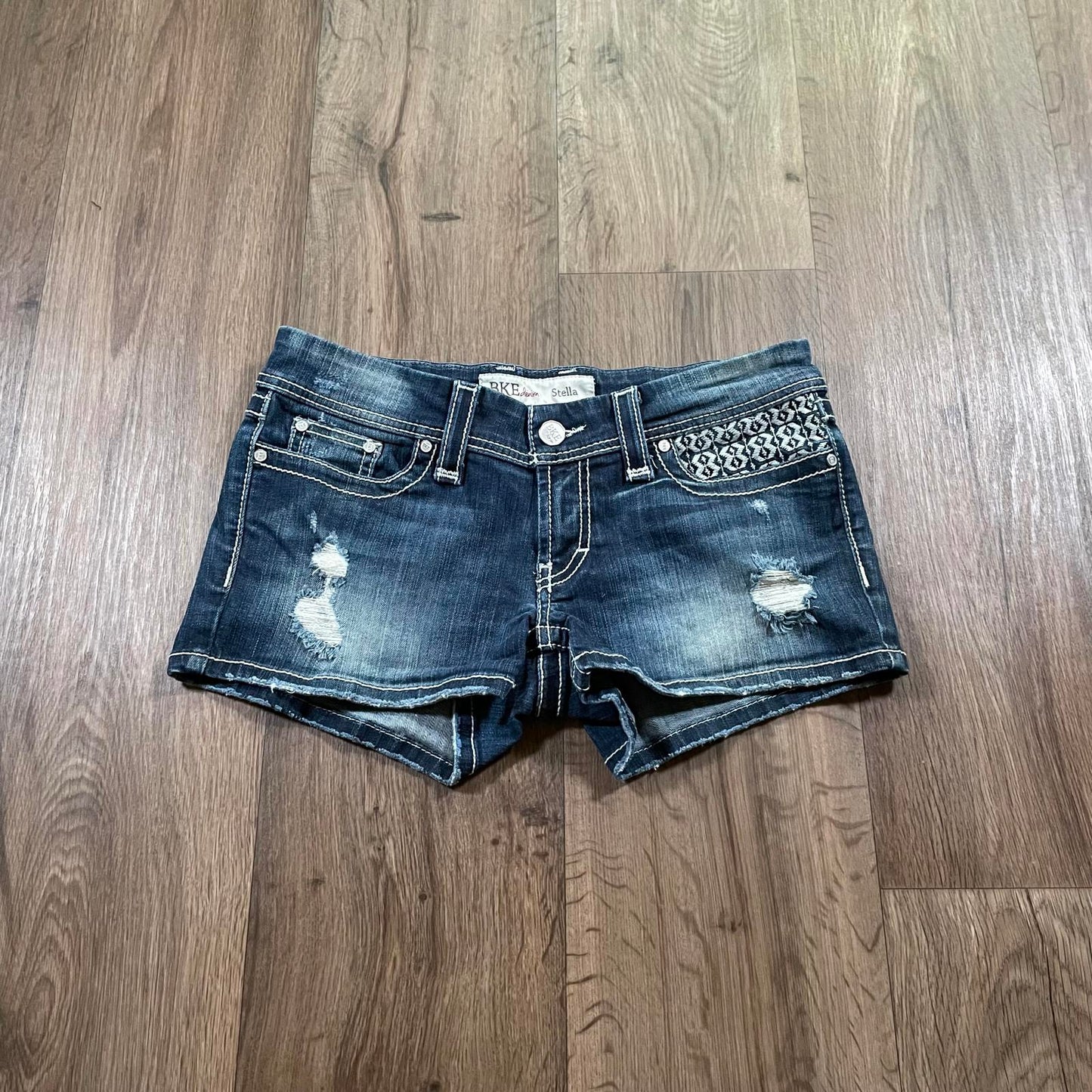 BKE Denim Dark Wash Distressed Mini Shorts W31