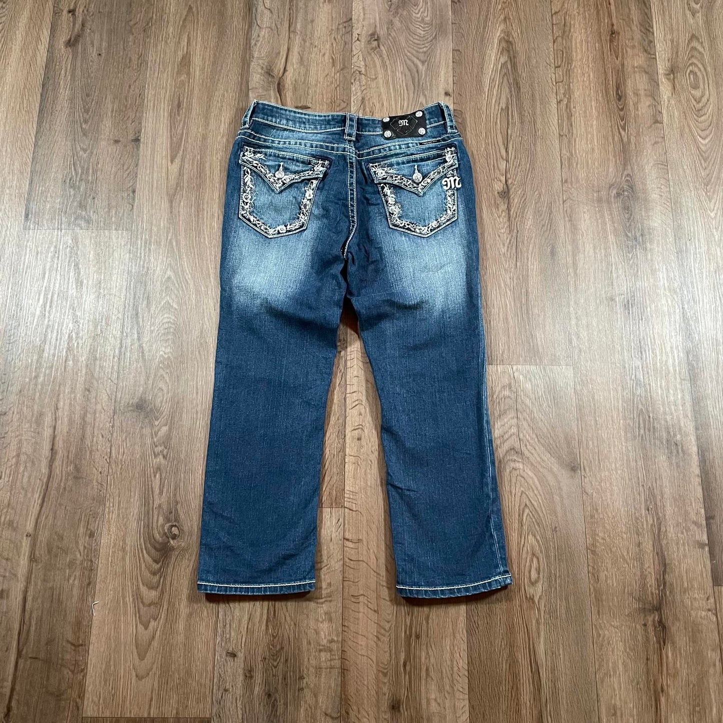 Miss Me Boyfriend Capri Jeans Flowered Detail