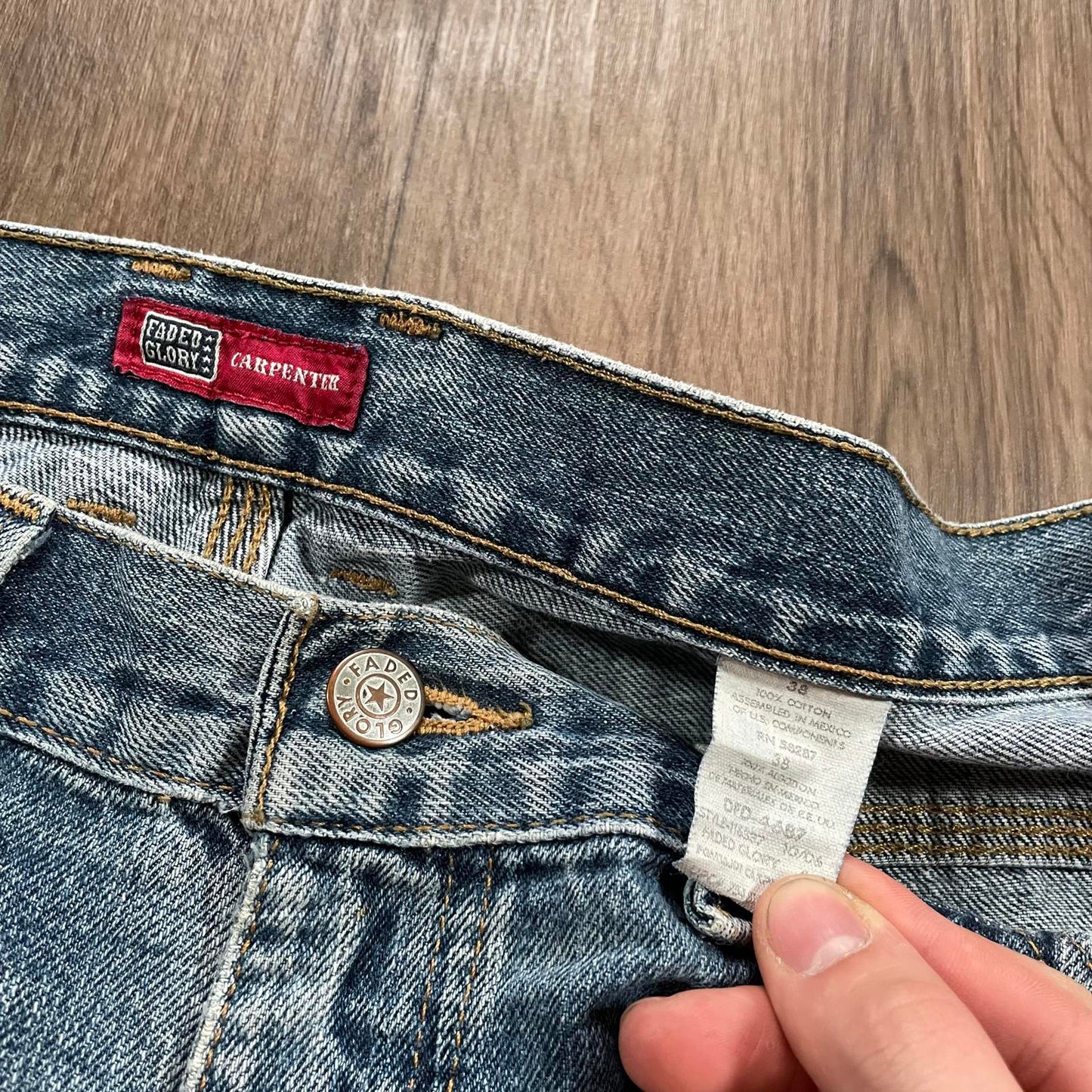 Carpenter Jorts Faded Glory Light Blue Denim