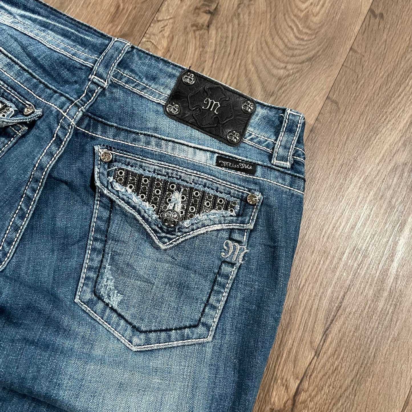 Miss Me Leather Strip Boot Cut Jeans