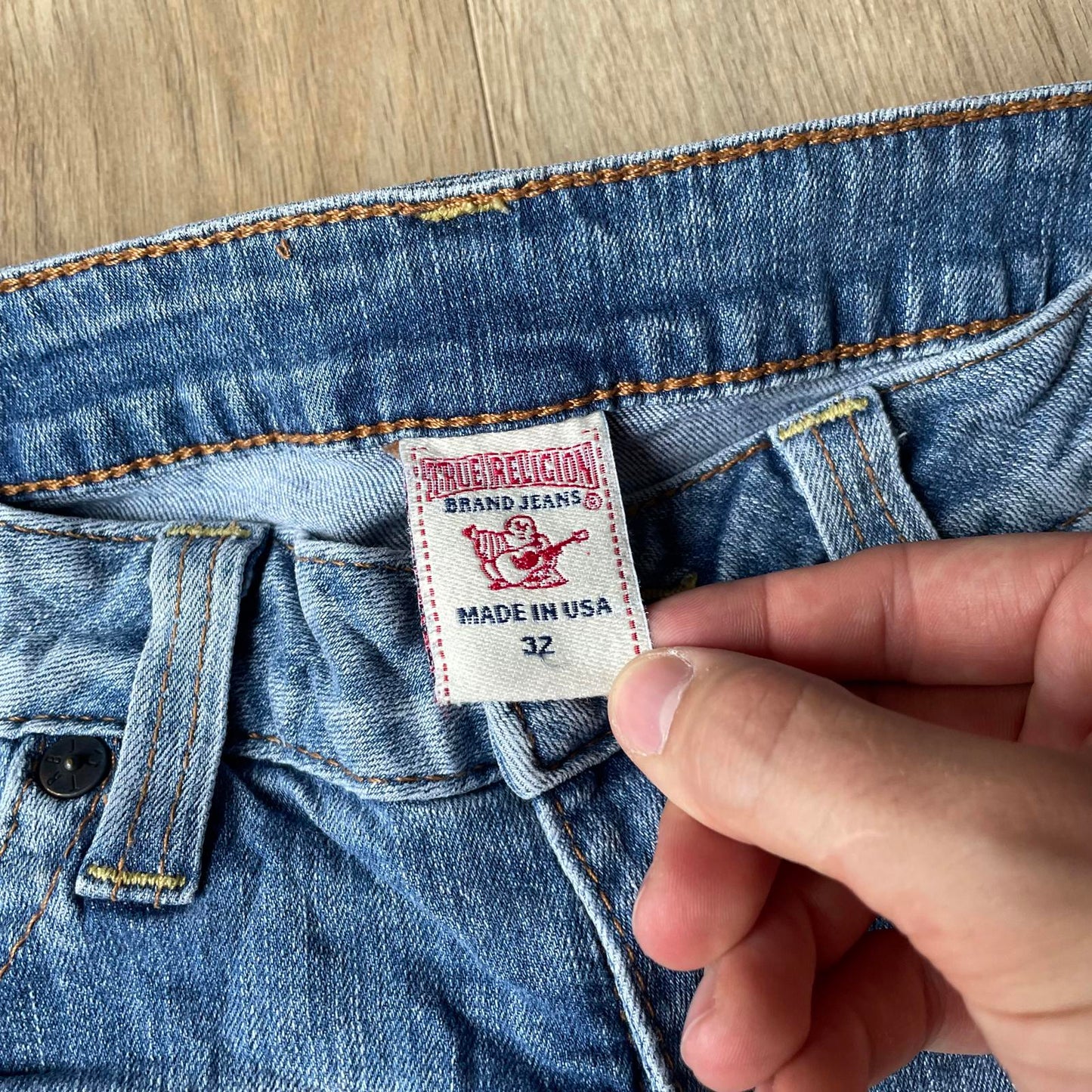 True Religion Blue Embroidered Mini Shorts