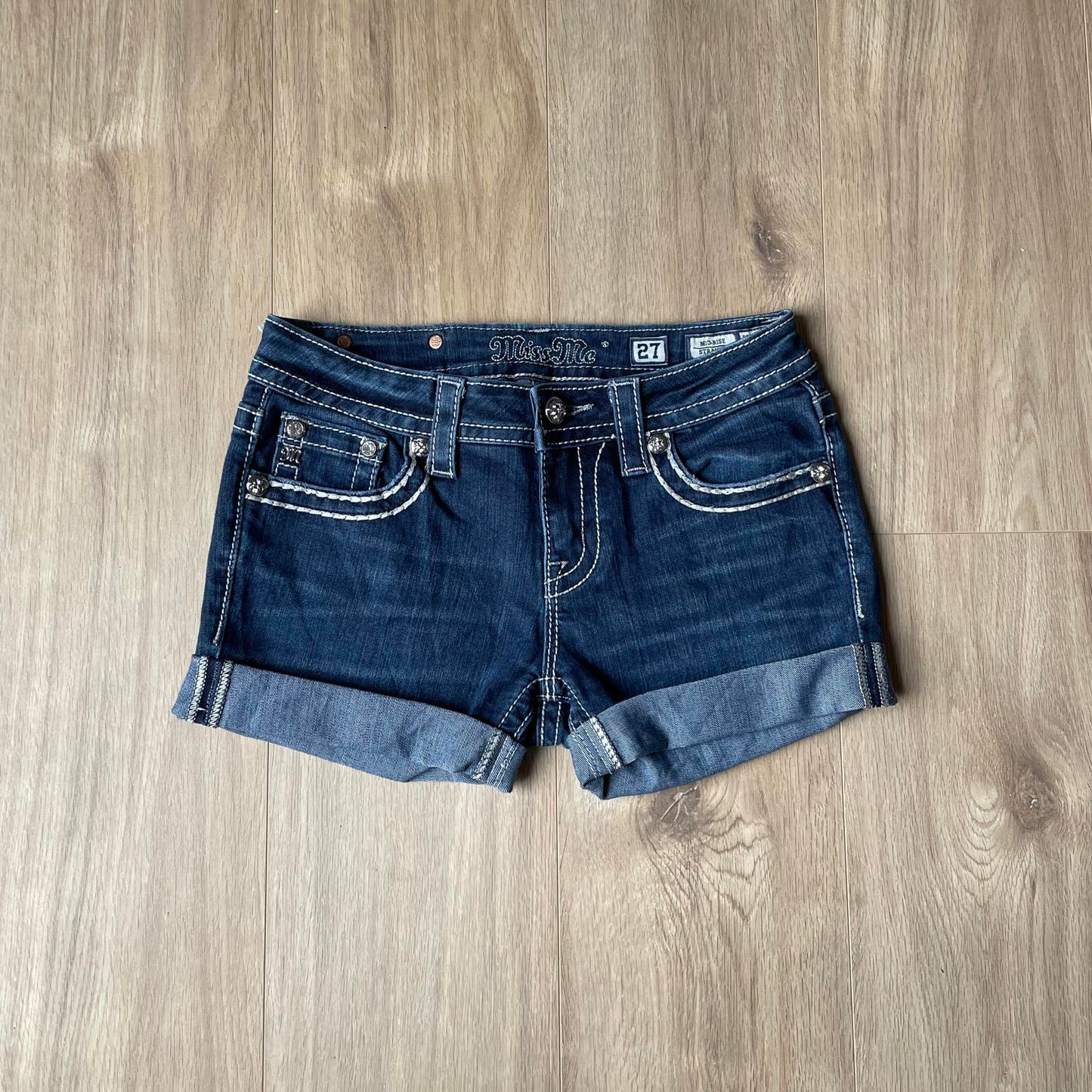 Miss Me Geometric Pocket Denim Shorts Y2K