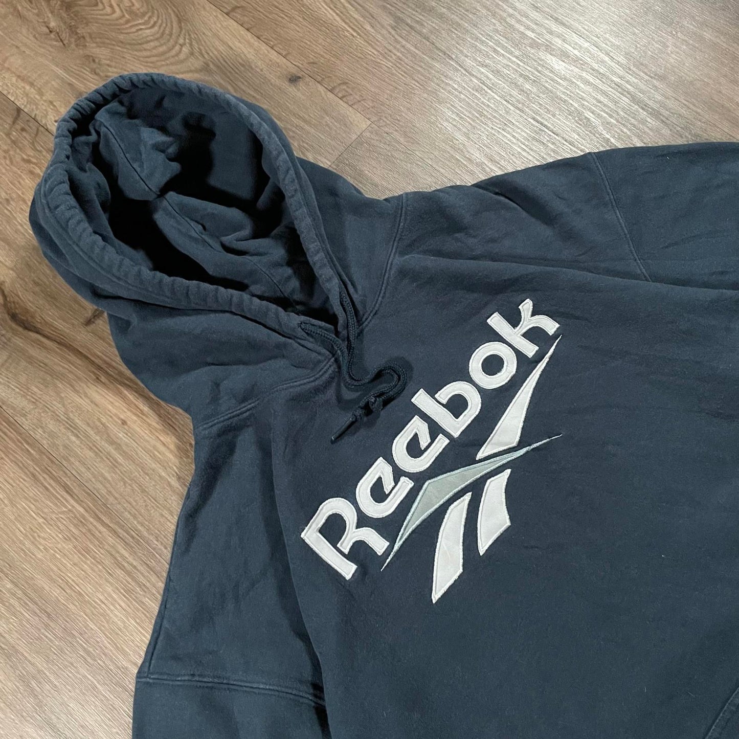 Vintage Reebok Blue Embroidered Hoodie XXL