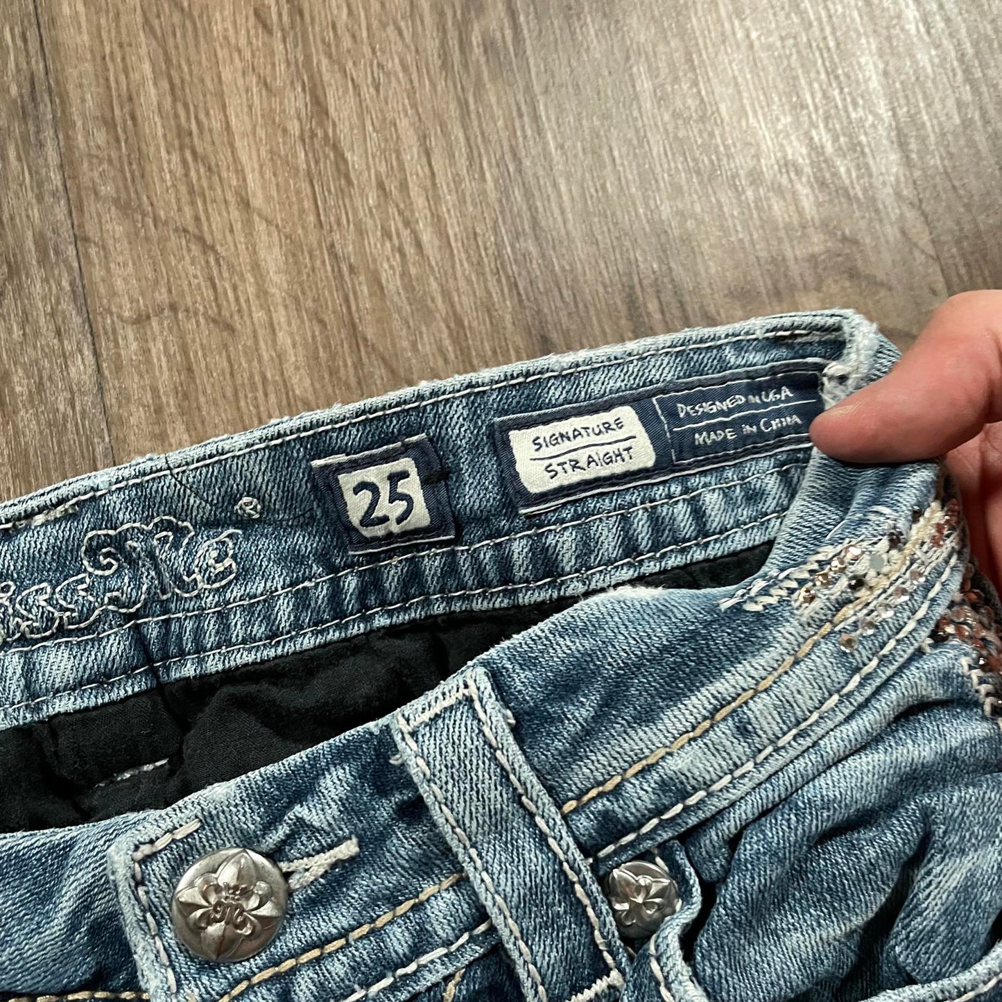 Miss Me Distressed Gem Straight Jeans