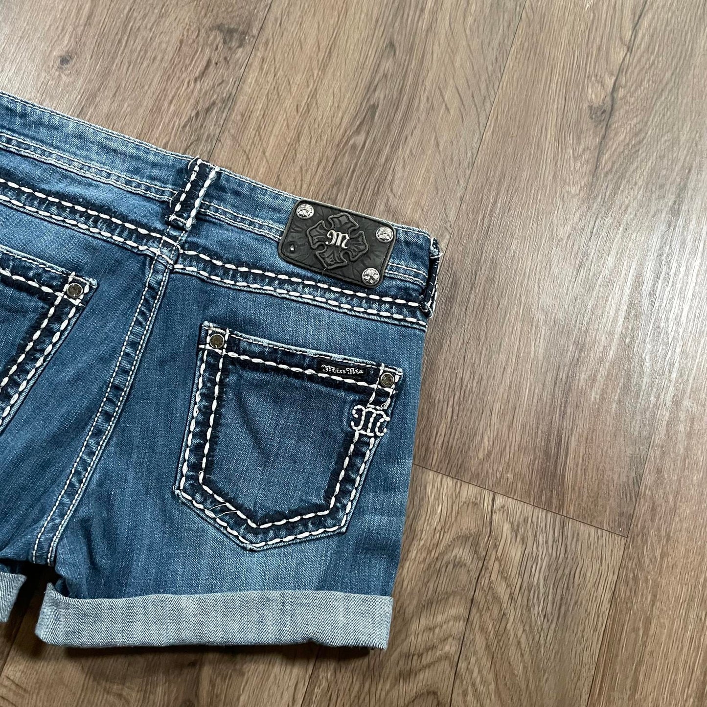 Miss Me Y2K Low Waisted Embellished Denim Shorts