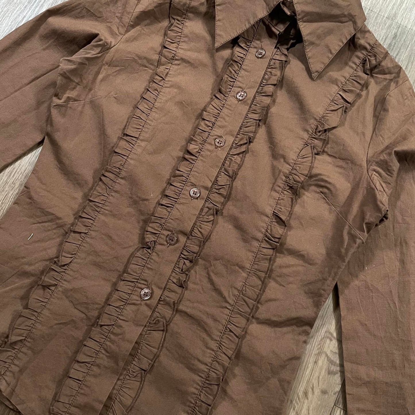Brown Fitted Long Sleeve Collared Shirt