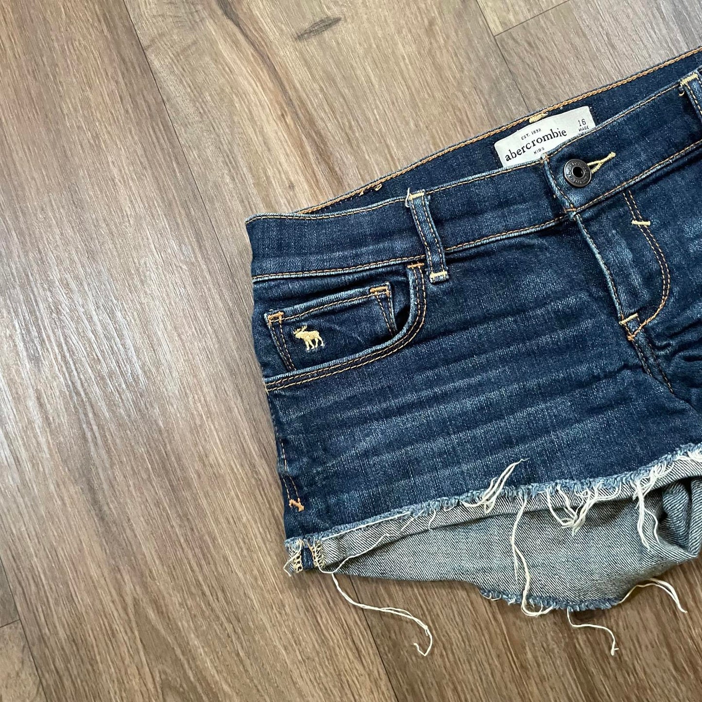 Abercrombie Dark Wash Embroidered Patch Shorts