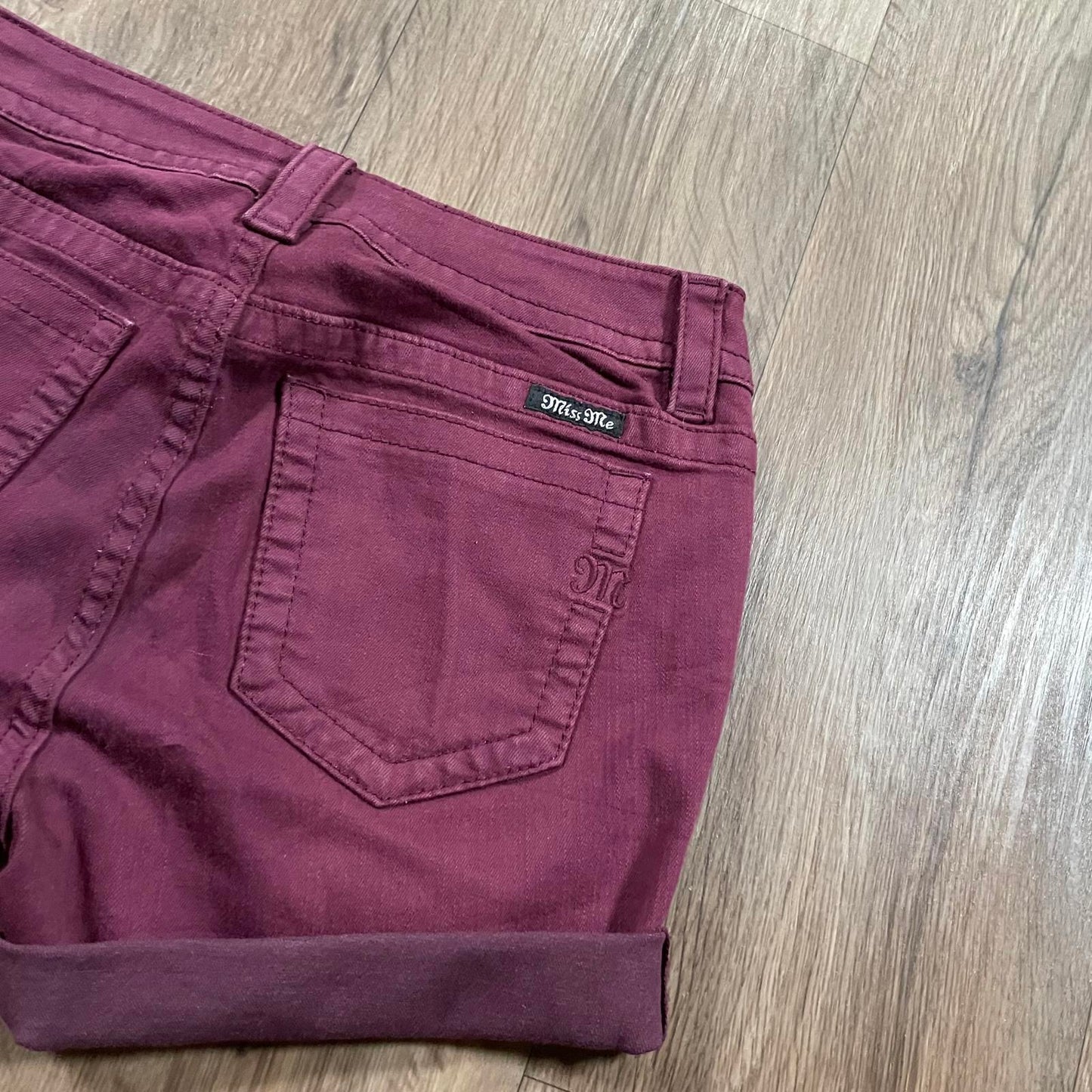 Miss Me Burgundy Mini Shorts Y2K