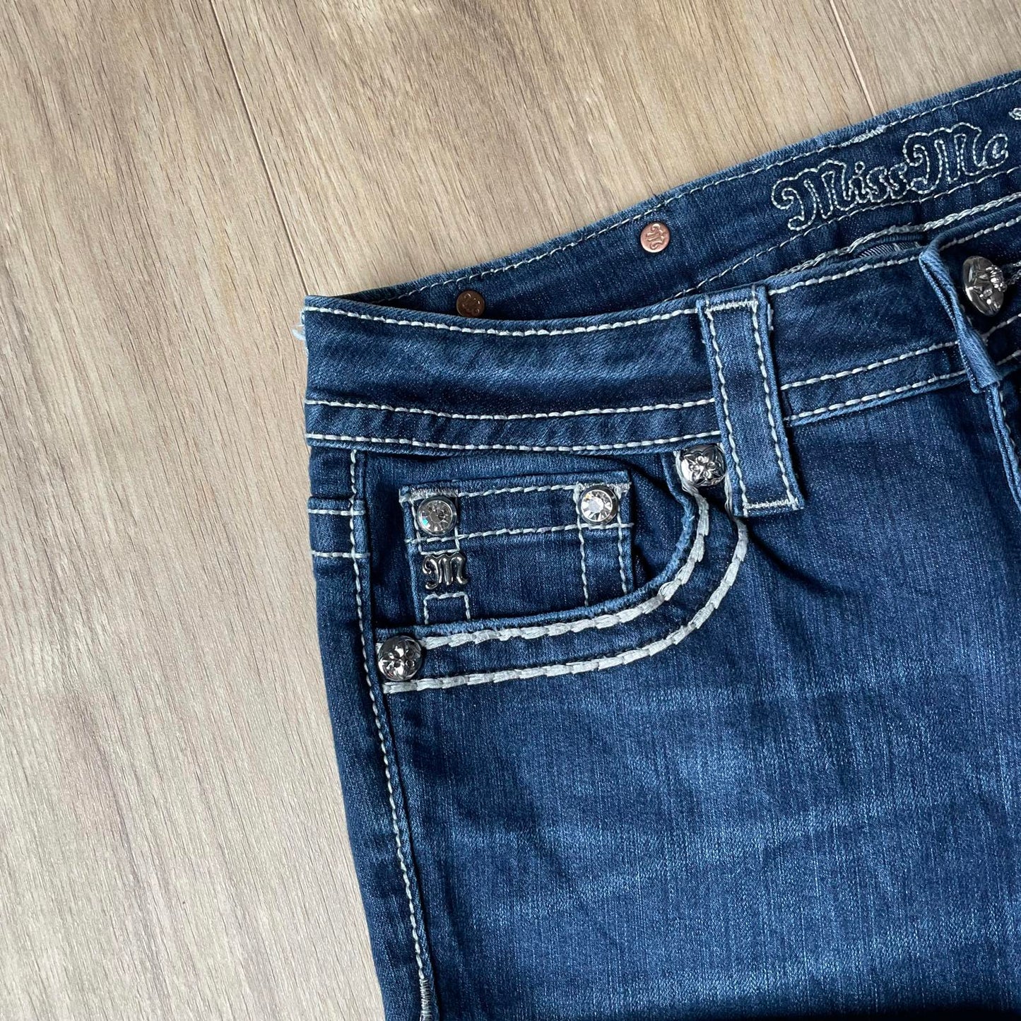 Miss Me Geometric Pocket Denim Shorts Y2K