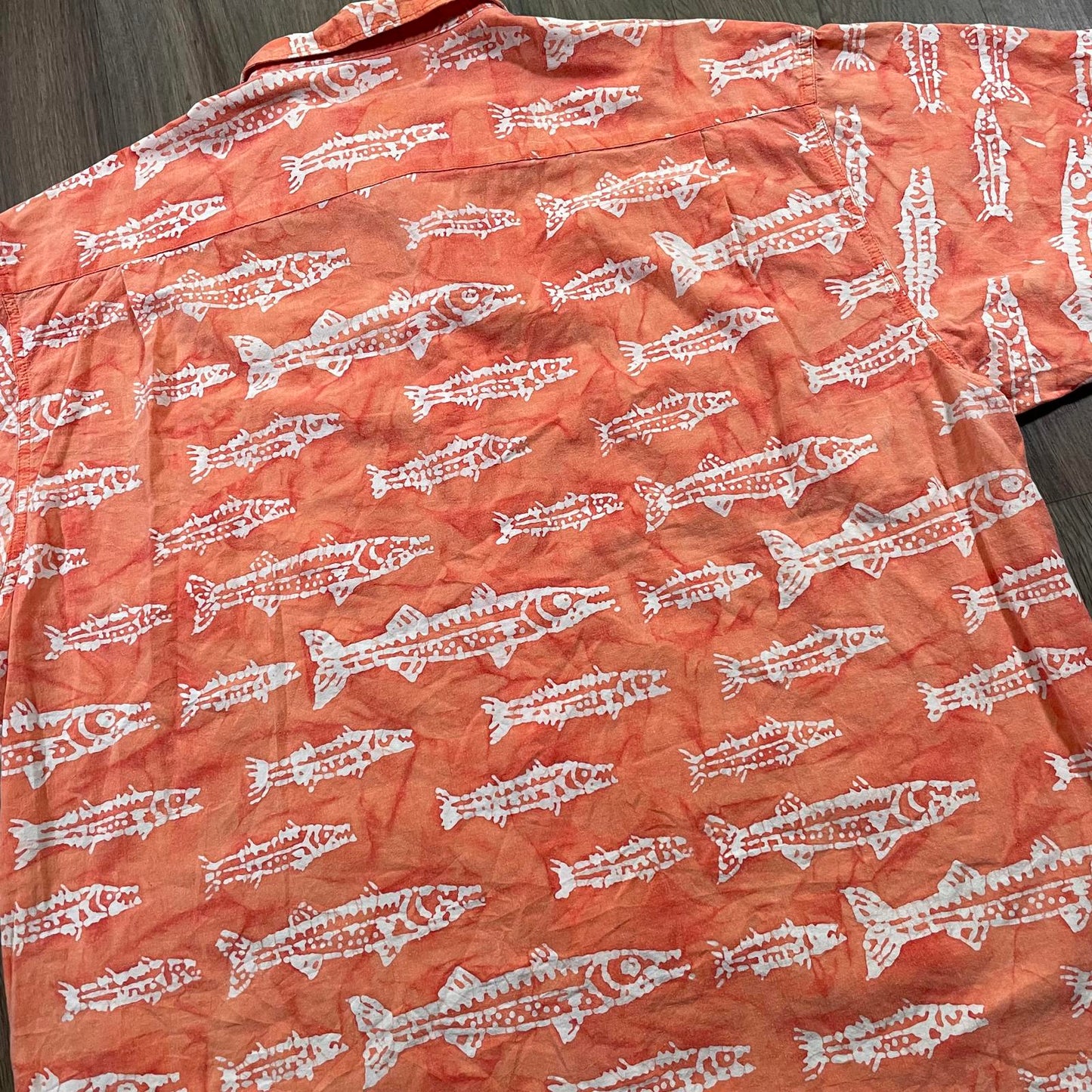Vintage Columbia Orange Fish Print Button Up Shirt