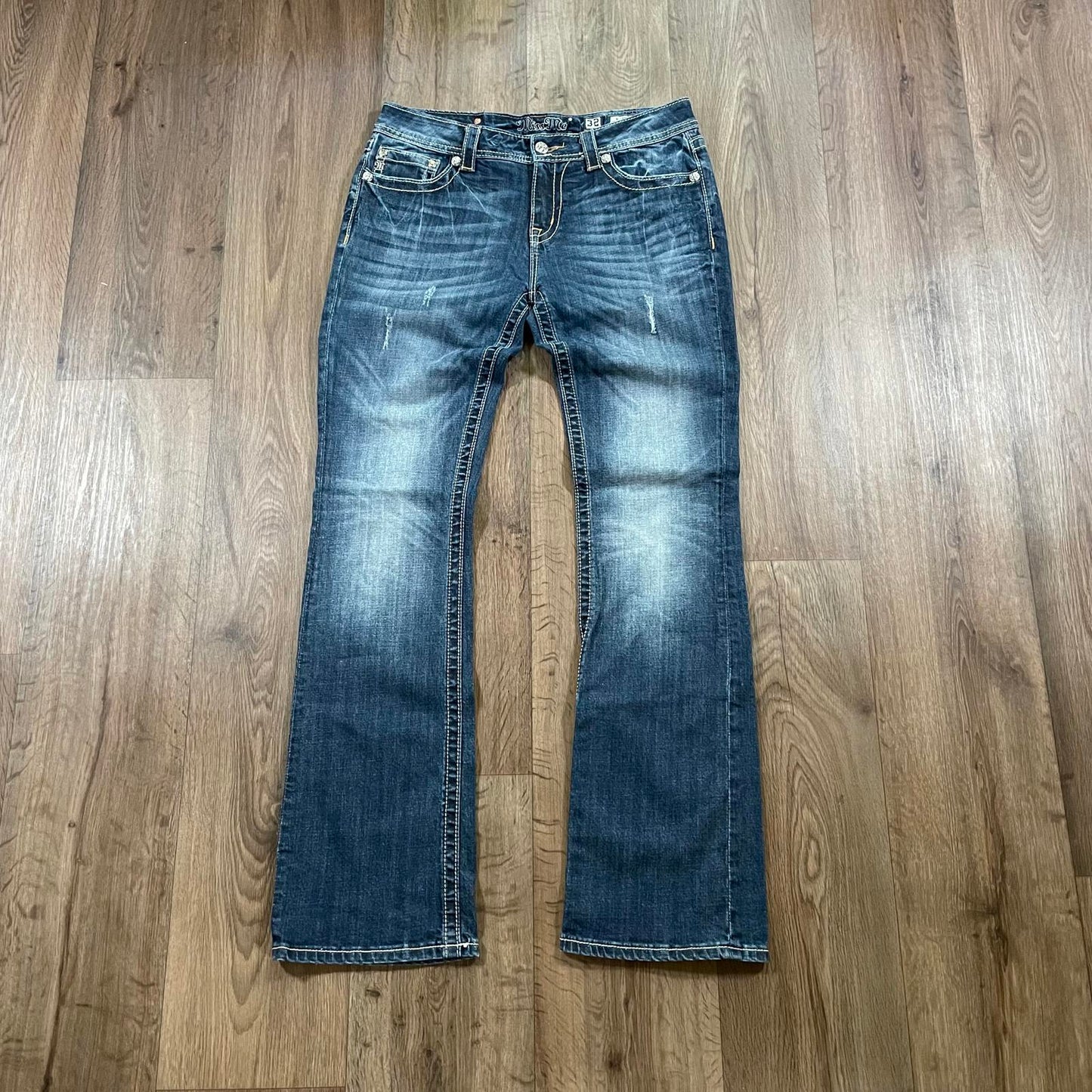 Miss Me Embroidered Boot Cut Mid Rise Jeans