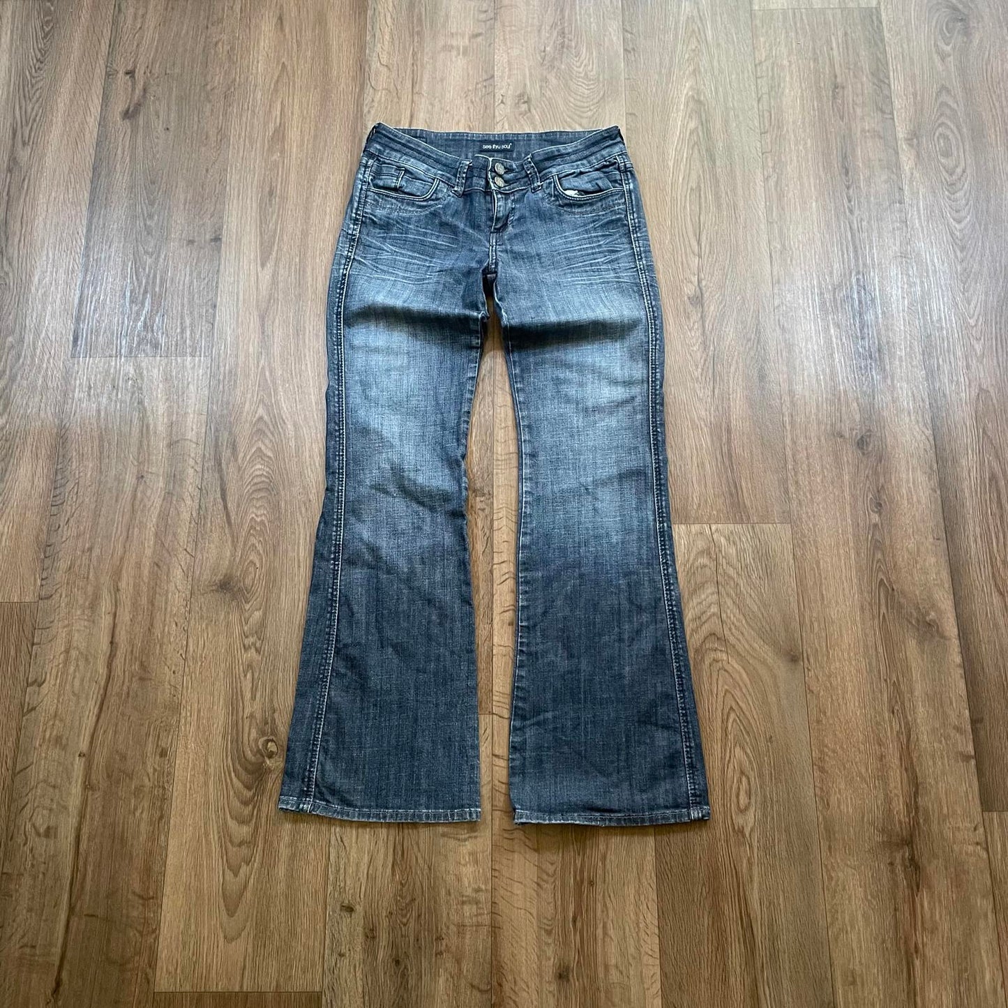 See Thru Soul Embroidered Dark Wash Boot Cut Jeans
