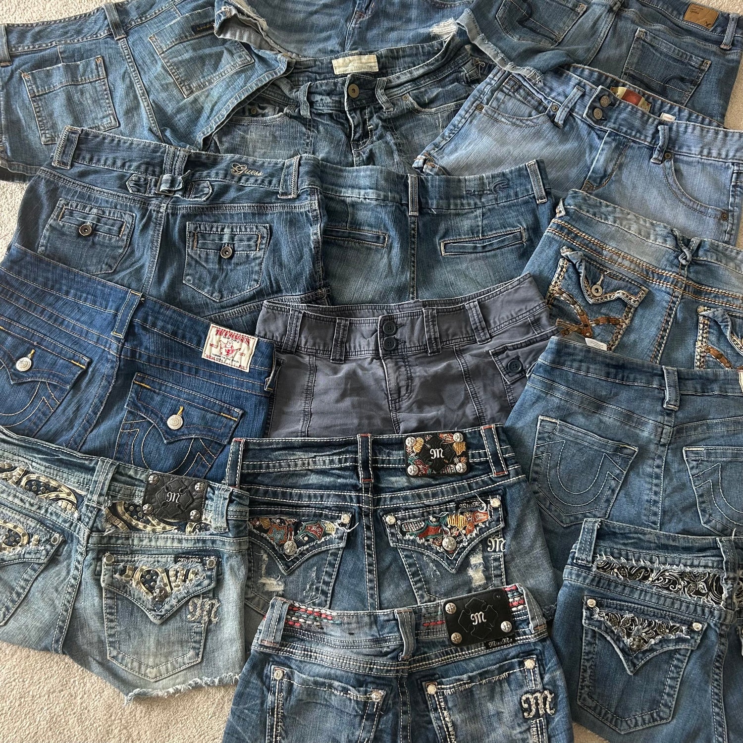 Group of denim shorts