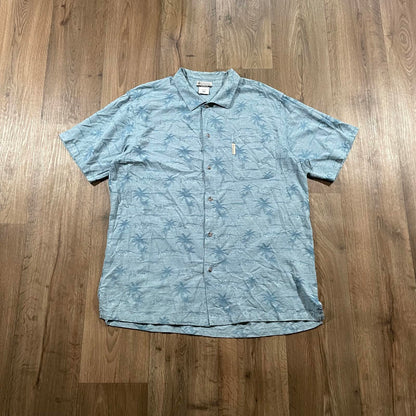 Vintage Columbia Blue Fish and Palm Tree Button Up Shirt