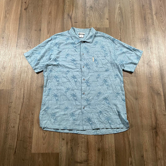 Vintage Columbia Blue Fish and Palm Tree Button Up Shirt