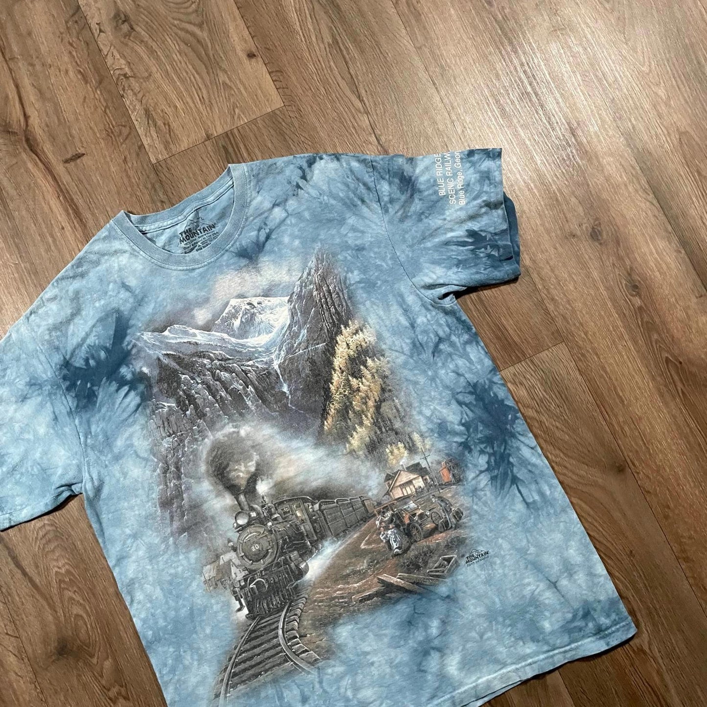 The Mountain Train Tie Dye Blue Graphic Tee