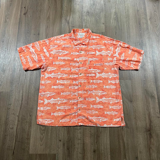 Vintage Columbia Orange Fish Print Button Up Shirt