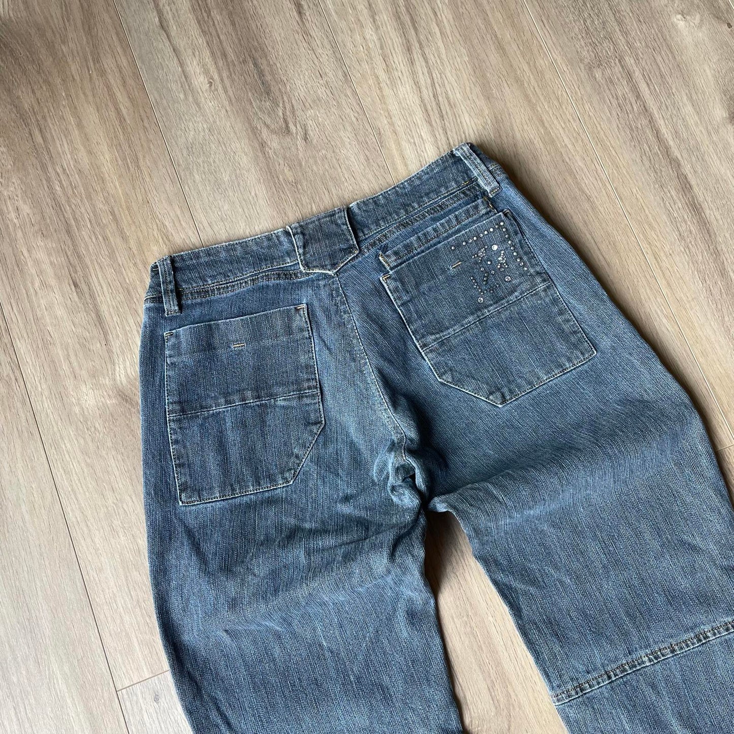 Grey Sequin Y2K Style Straight Jeans