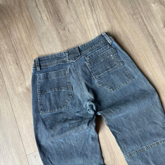 Grey Sequin Y2K Style Straight Jeans