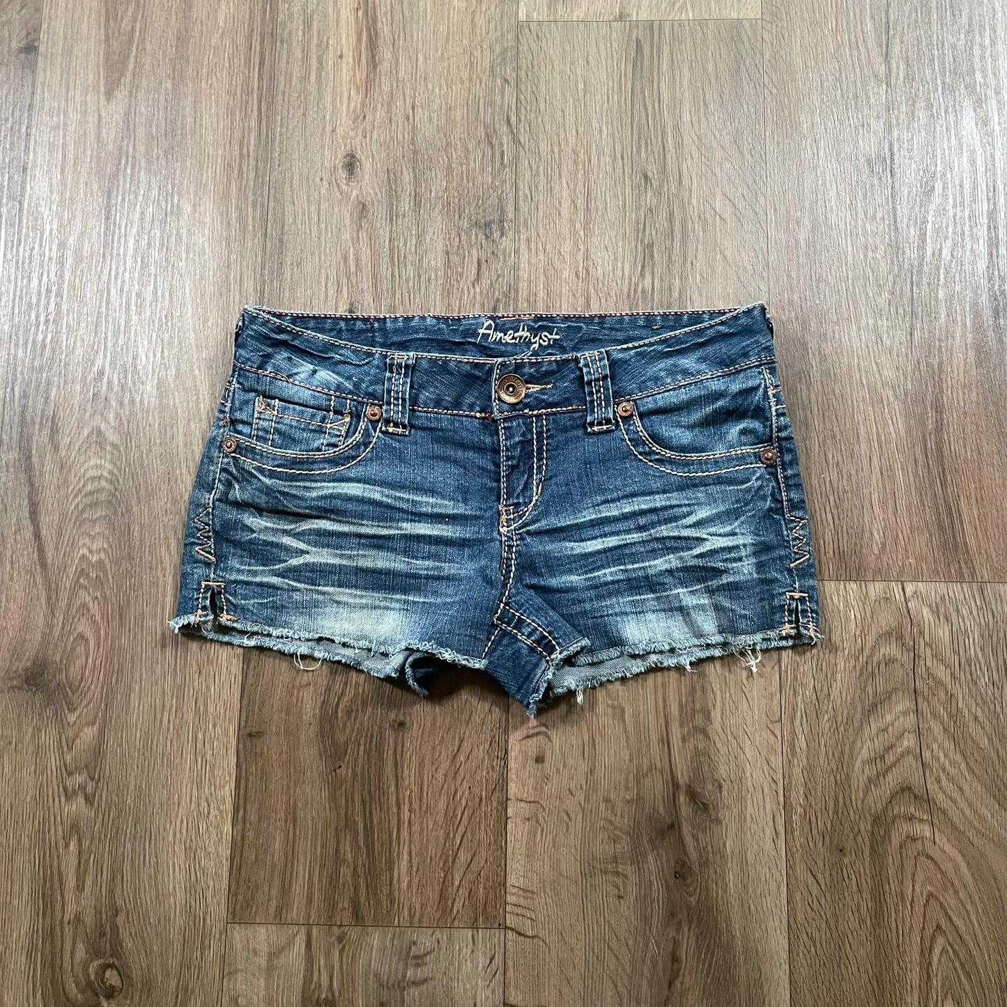 Amethyst Y2K Mini Denim Low Waisted Embroidered Shorts