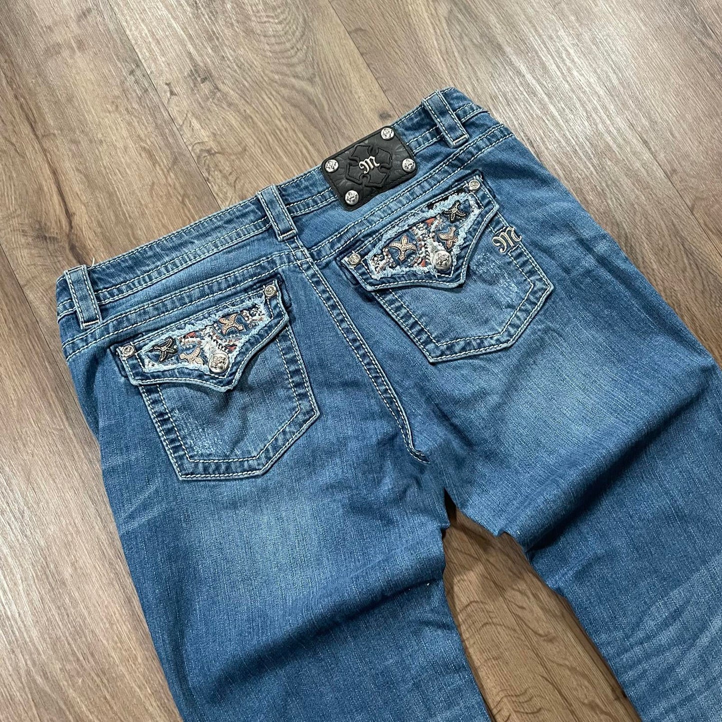 Miss Me Pink Flower Detail Boot Cut Jeans