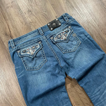 Miss Me Pink Flower Detail Boot Cut Jeans