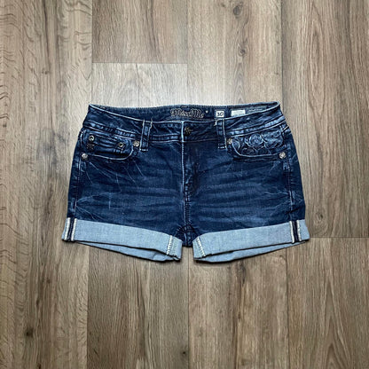 Miss Me Blue Embroidered Mini Shorts