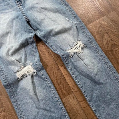 True Religion Straight Leg Ripped Knee Jeans