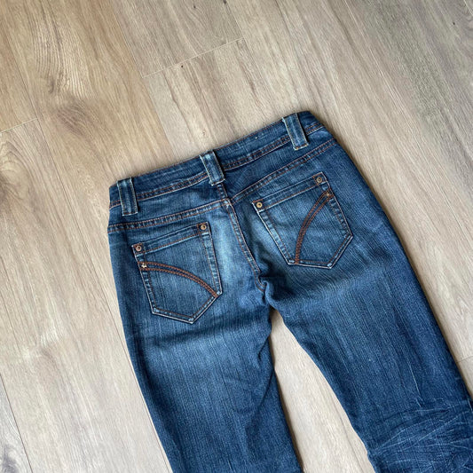 Fishbone Embroidered Y2K Style Boot Cut Jeans W30 L33