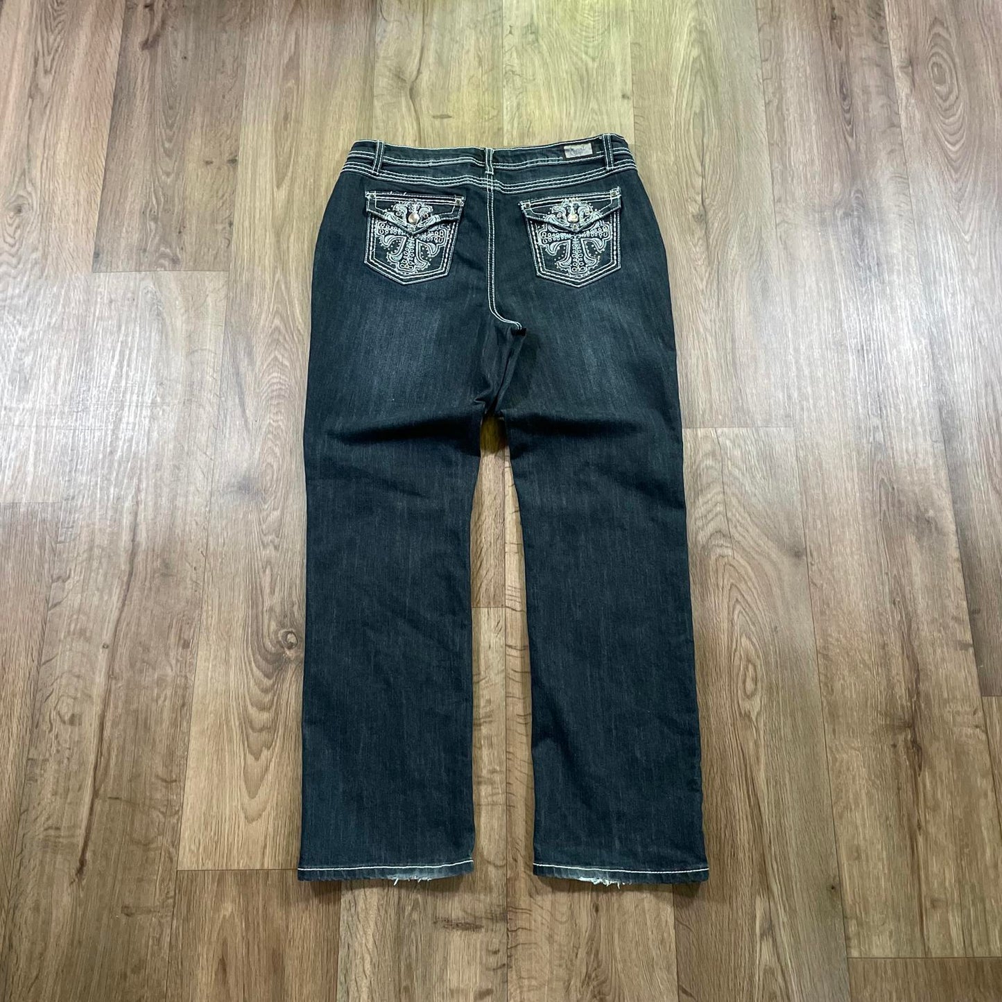 Earl Jean Embroidered Cross Straight Leg Jeans