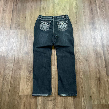 Earl Jean Embroidered Cross Straight Leg Jeans