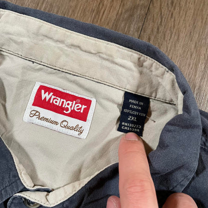 Wrangler Navy/ Grey Button-Up Short Sleeve Shirt XXL