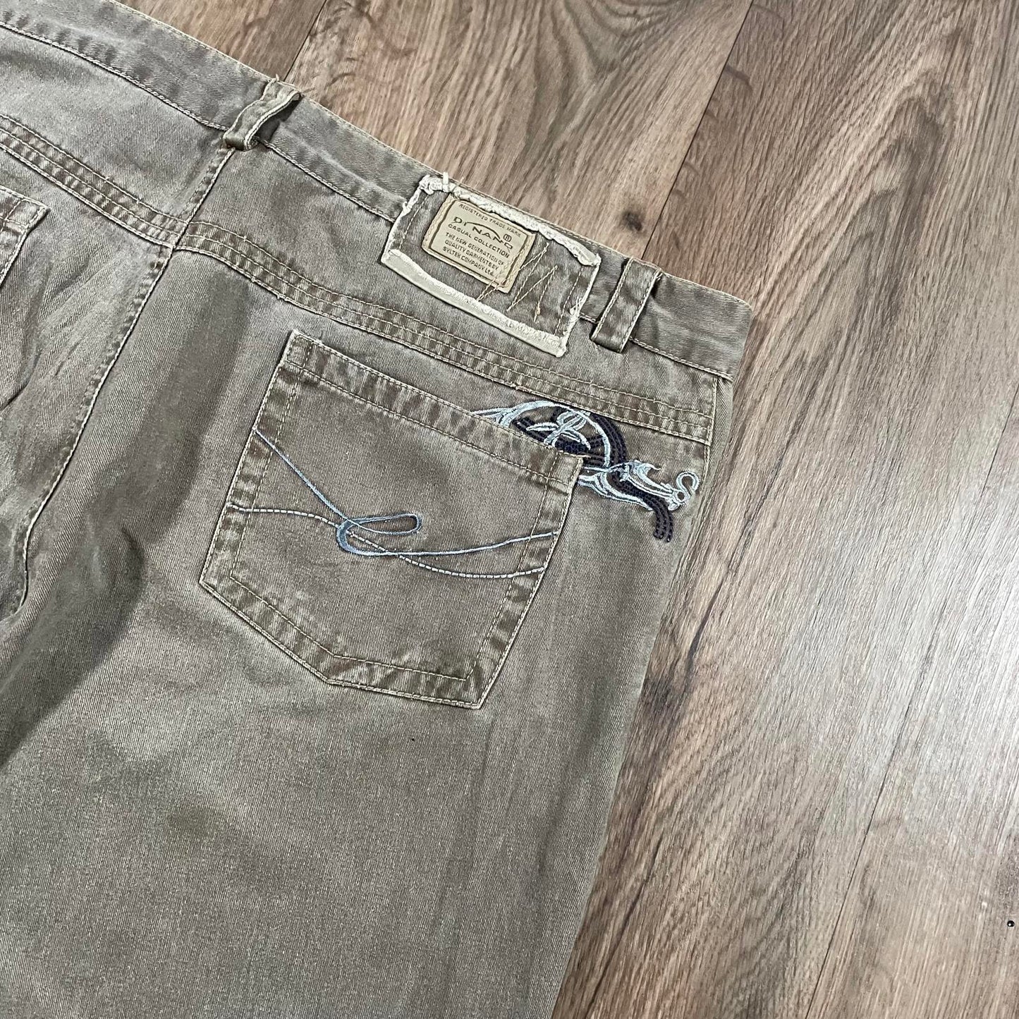 Dinano Brown Embroidered Baggy Jeans