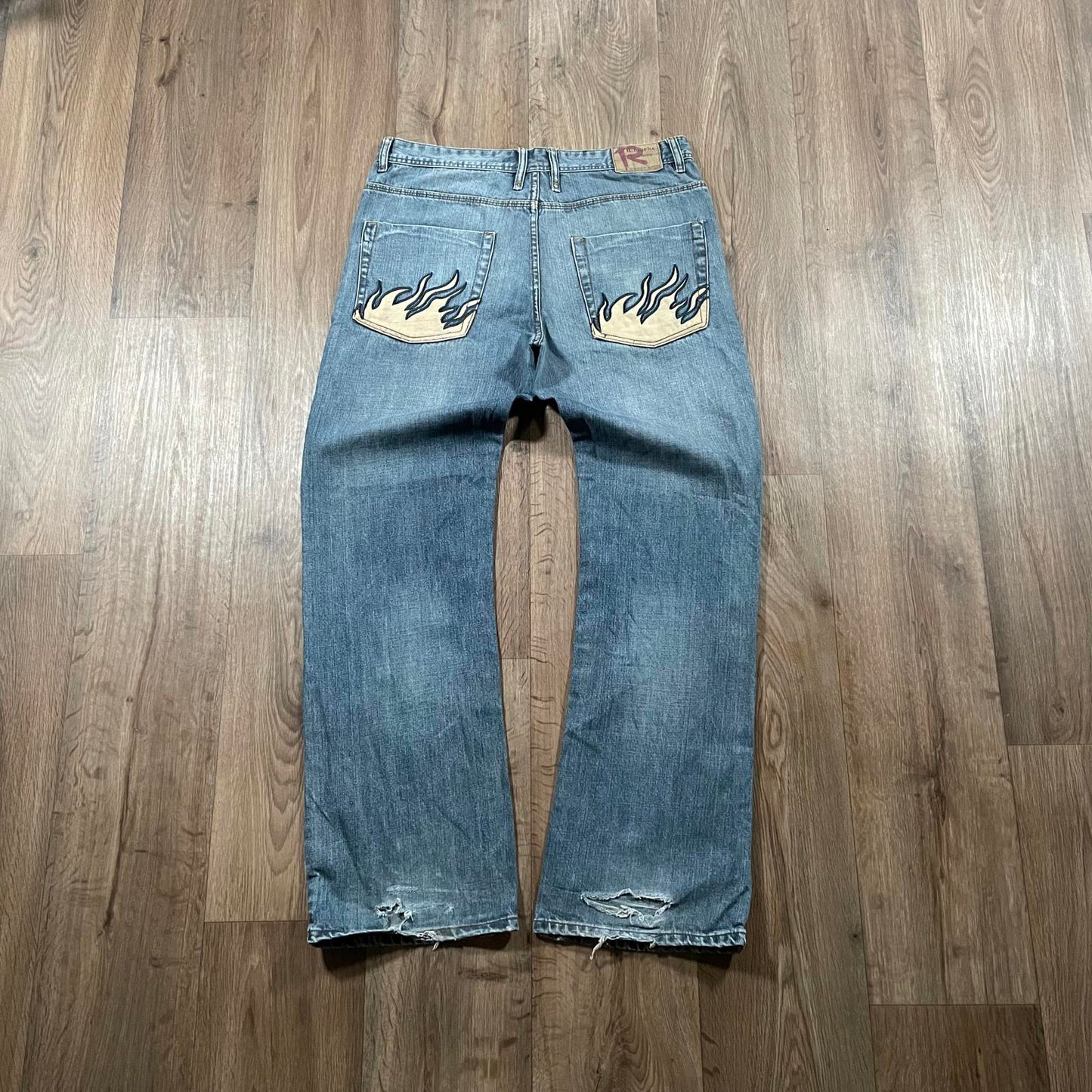 Vintage Embroidered Baggy Jeans Blue