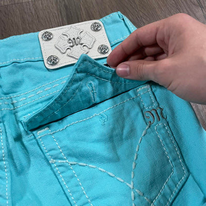 Miss Me Turquoise Embroidered Mini Shorts