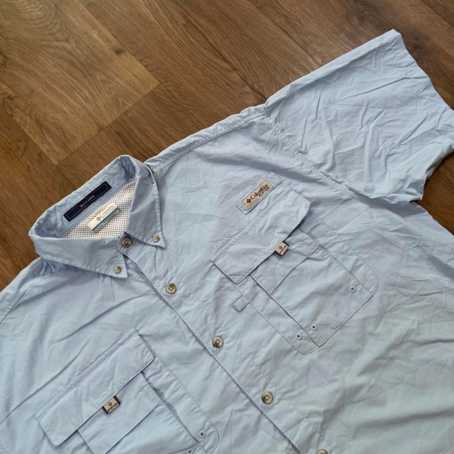 Vintage Columbia Fishing Short Sleeve Shirt Blue