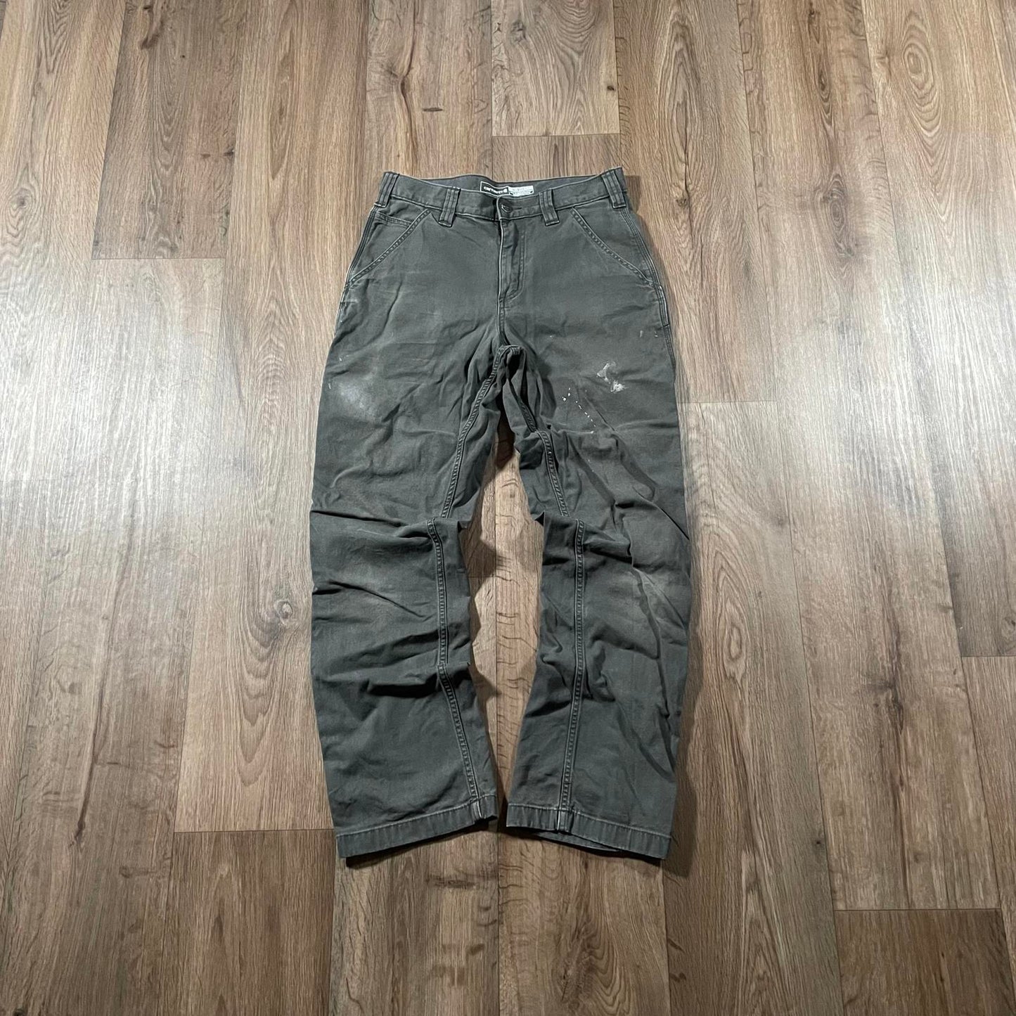 Carhartt Grey-Green Carpenter Trousers with Paint Marks