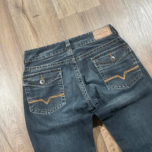 Guess Embroidered Dark Boot Cut Jeans W32 L34