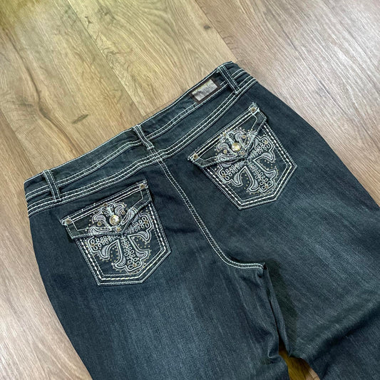 Earl Jean Embroidered Cross Straight Leg Jeans