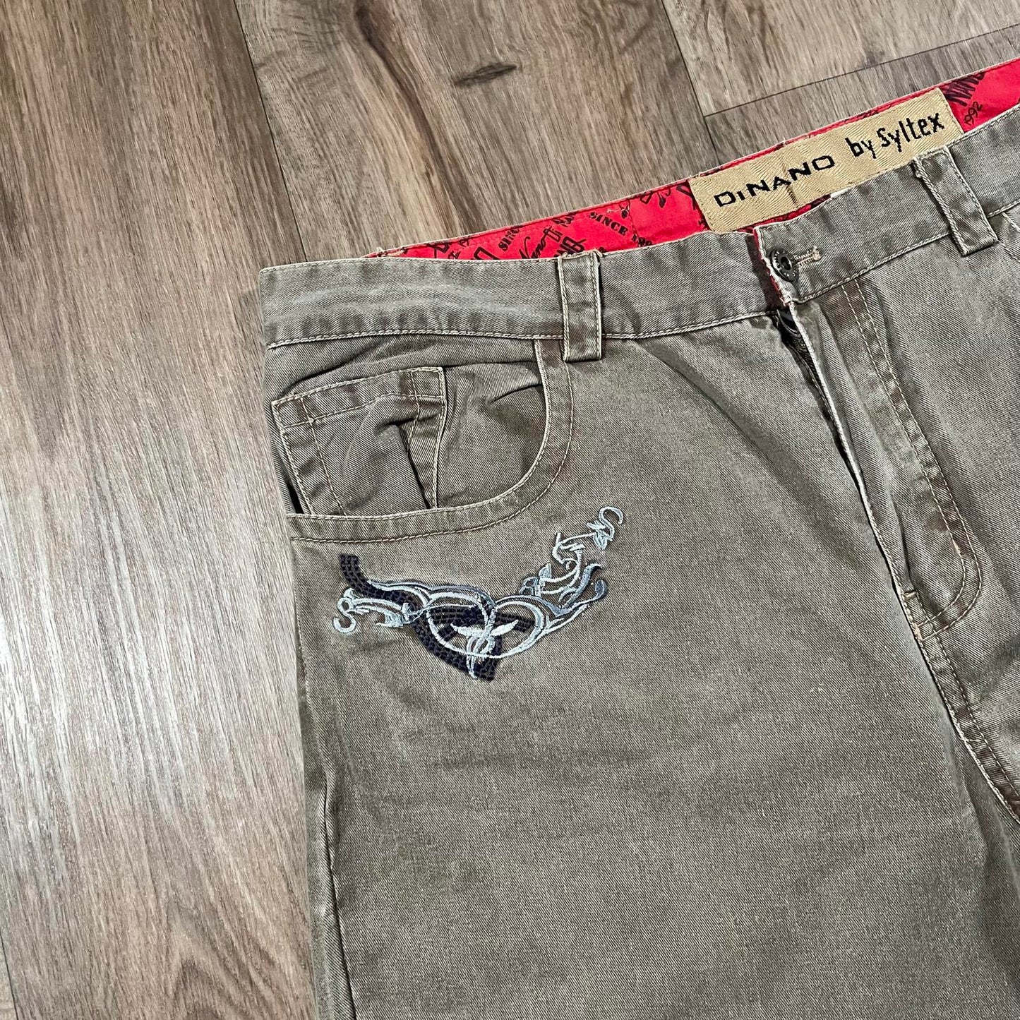 Dinano Brown Embroidered Baggy Jeans