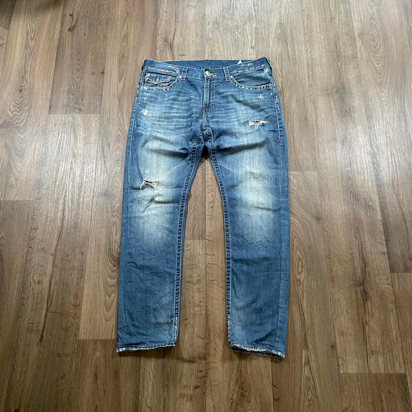 True Religion Blue Jeans Red Embroidered