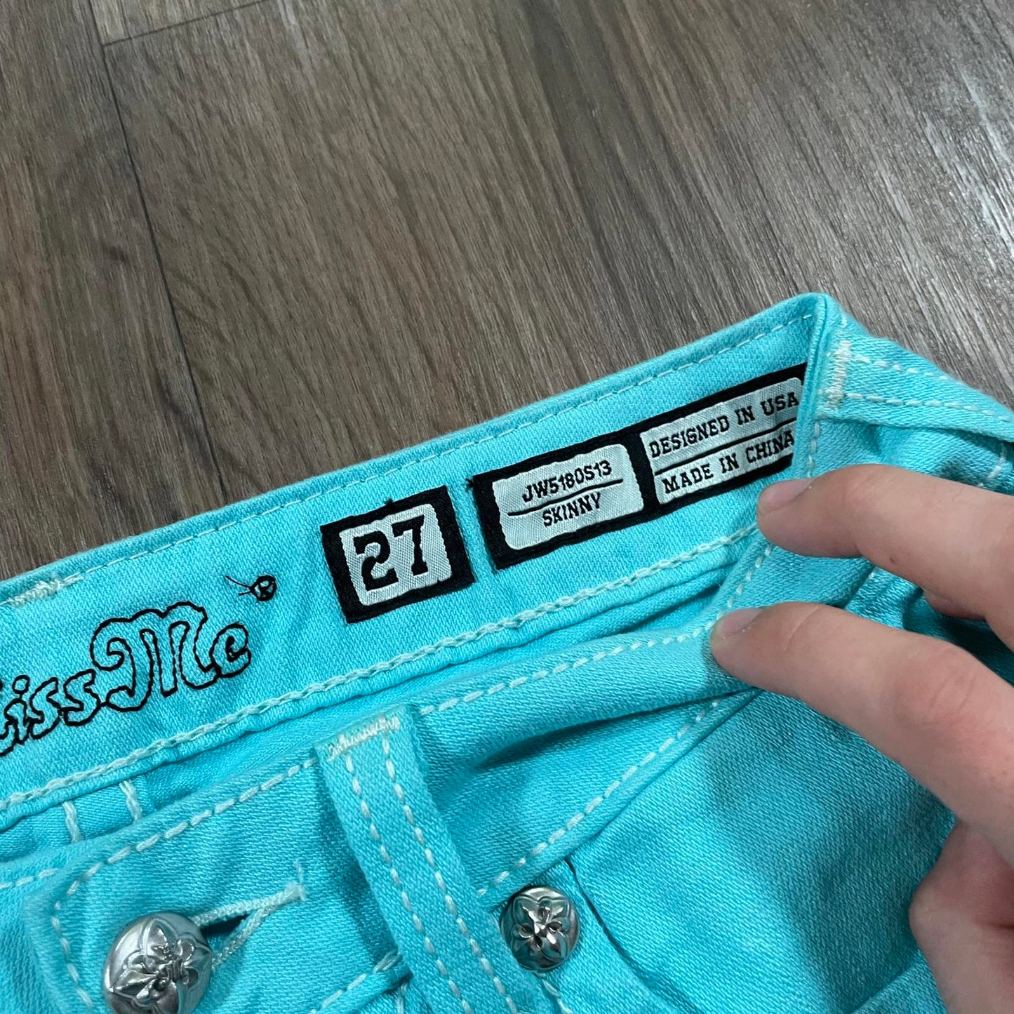 Miss Me Turquoise Embroidered Mini Shorts