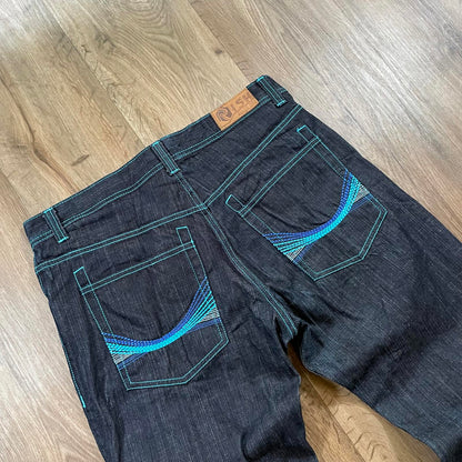 Risk Jean Blue Embroidered Black Jean