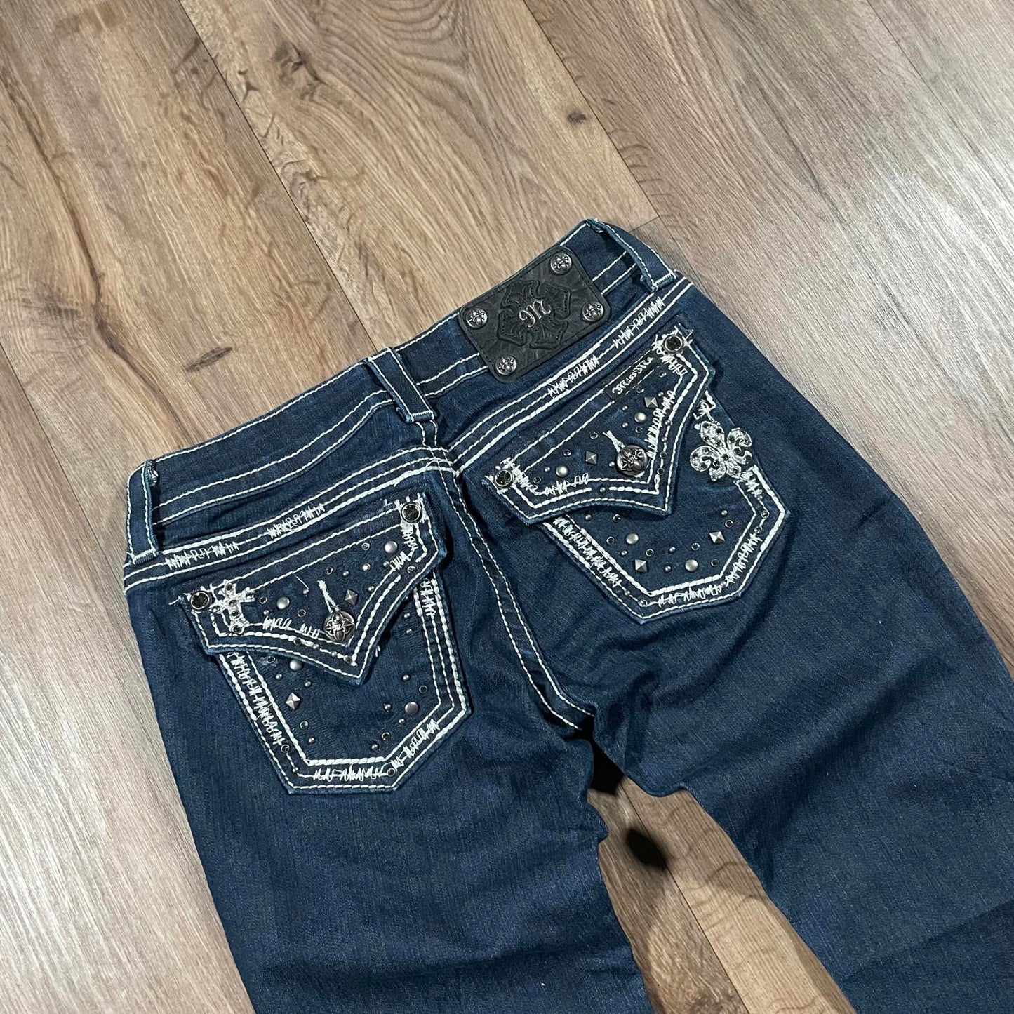 Miss Me Navy Studded Straight Jeans