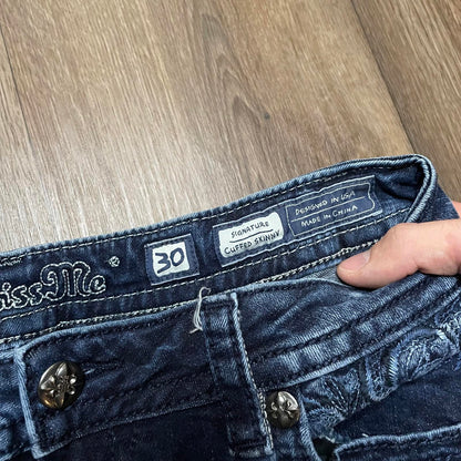 Miss Me Blue Embroidered Mini Shorts