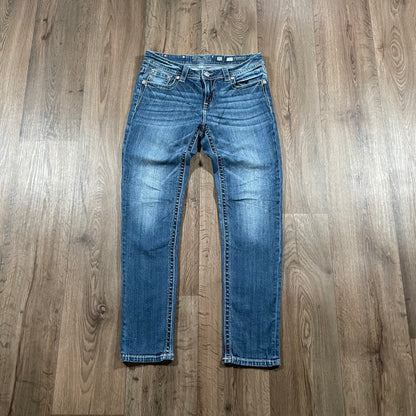 Miss Me Mid Rise Skinny Jeans Embelished Flower Detail