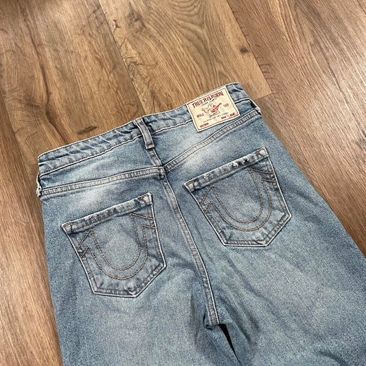 True Religion Straight Leg Ripped Knee Jeans