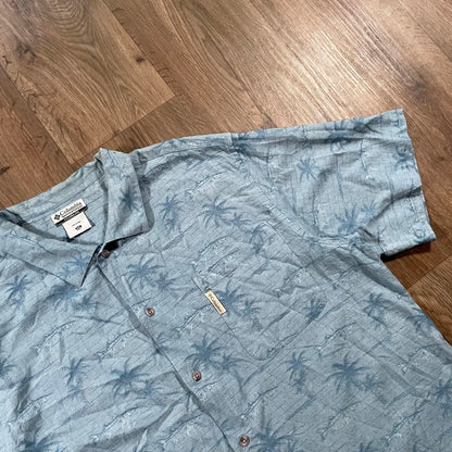 Vintage Columbia Blue Fish and Palm Tree Button Up Shirt
